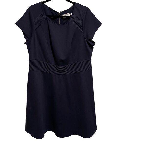 Eliza J- Women’s Navy Blue Fit Flare Stretch Short Sleeve Knee Length Dress, 16W - Picture 7 of 7